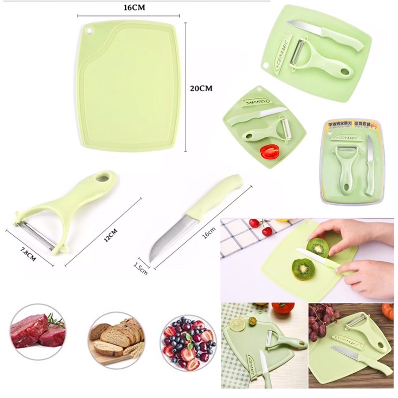 Pisau Set Keramik 3 in 1 Talenan / Serutan / Pisau Alat Set Dapur