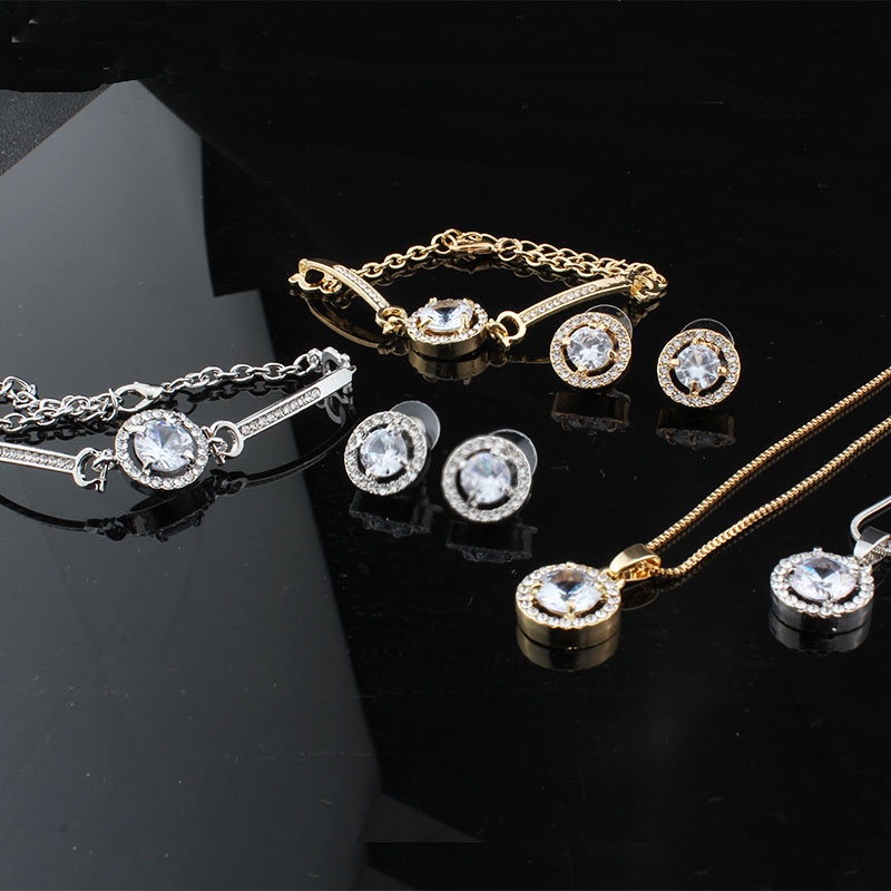 3pcs / Set Kalung + Gelang + Anting Gantung Tusuk Aksen Berlian Imitasi Untuk Perhiasan Wanita / Pernikahan