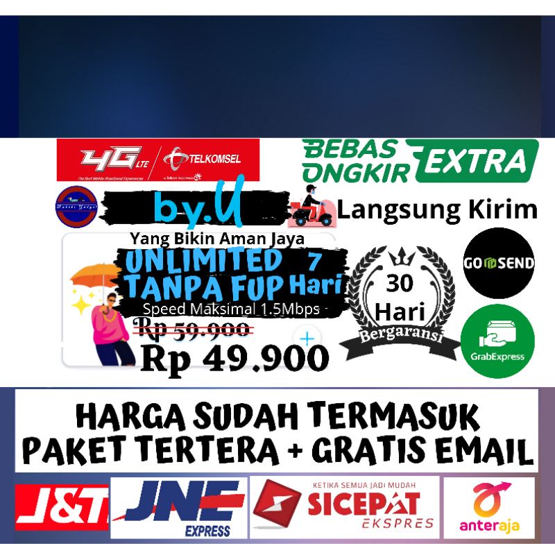Kartu Perdana By.U By U by Telkomsel Unlimited 7 Hari Tanpa FUP + Bonus Kouta