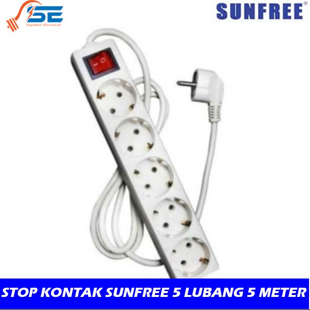 STOP KONTAK KABEL SUNFREE 5 LUBANG KABEL 5 METER - STOP KONTAK KABEL