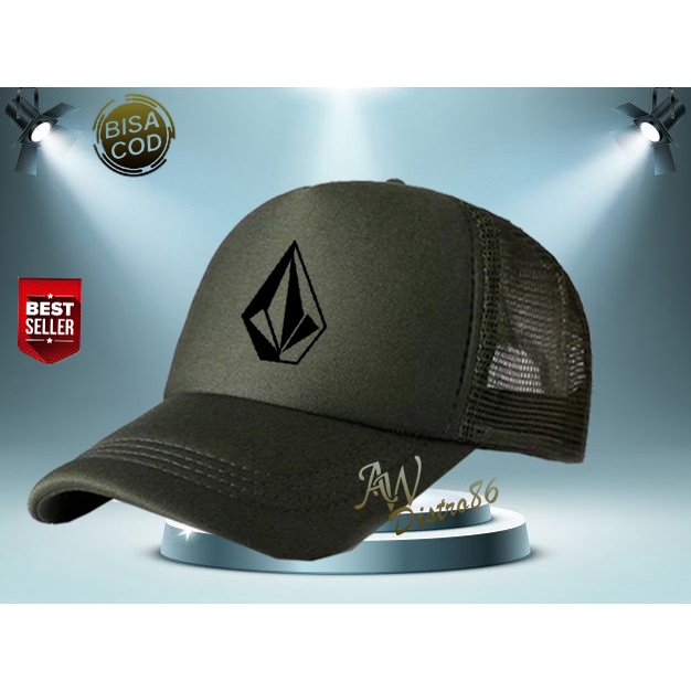 PROMO Topi Distro Volcom Text Hitam Premuim Quality Topi Trucker Keren Murah Banyak Di Cari Cowok &amp; Cewek Topi Kata Kata Sablon