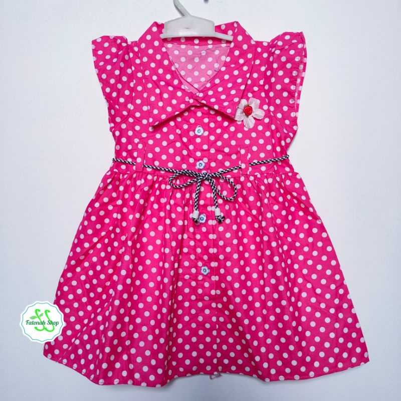 Dress anak 1 2 tahun polka tutul polkadot bulat  baju anak cewek perempuan ( dress kancing polka )