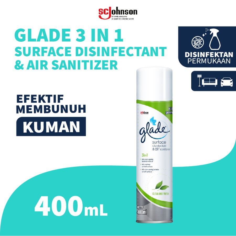 ORIGINAL Glade 3 In 1 Surface Disinfectant &amp; Air Sanitizer 400ml / Glade Desinfektan / HELLOMARTID