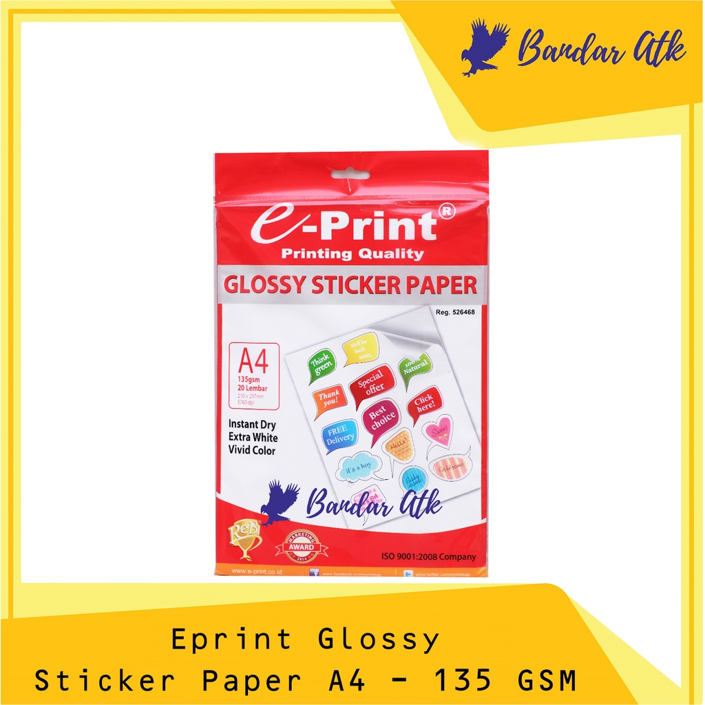 

Eprint Sticker Glossy Paper 135Gram A4 Kertas Sticker 20 Lembar [1 PACK]