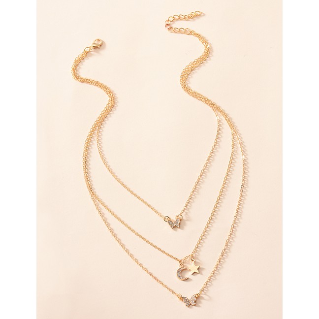 LRC Kalung Fashion Gold Color Alloy Multilayer Crescent P82886311