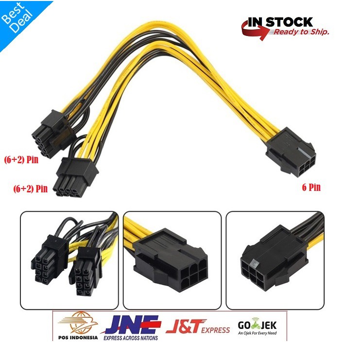 PCIe 6-Pin To Dual 8-Pin 6 2 Video Card Power Adapter Kable