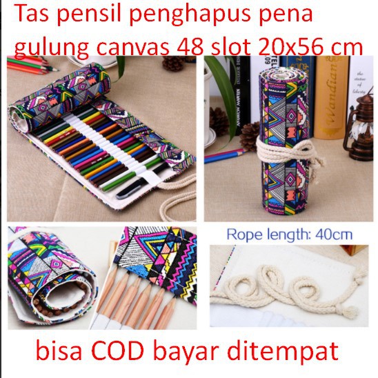 

Tas pensil penghapus pena gulung canvas 48 slot 20x56 cm