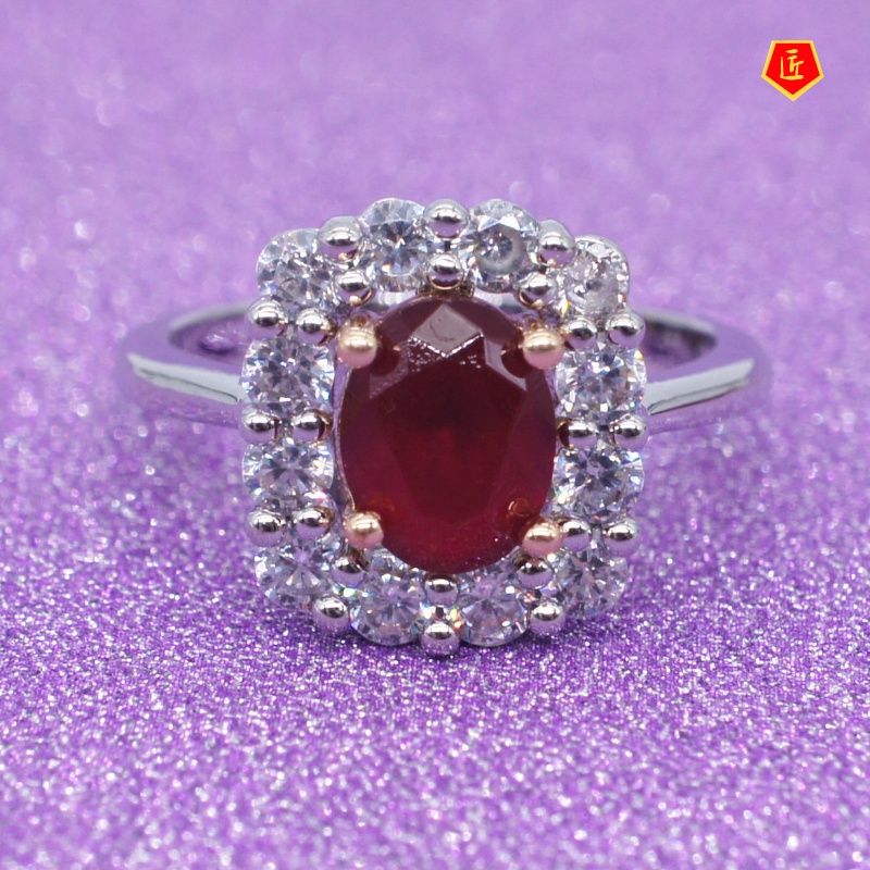 [Ready Stock]Ruby Micro Rhinestone Ring Fashion Noble Elegant