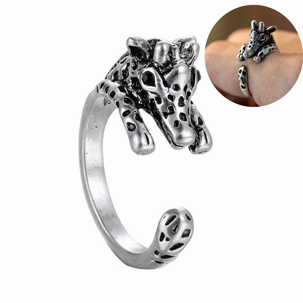 MXBEAUTY Vintage Open Finger Ring Burnished Retro Jewelry Animal Ring Cuff Wrap Silver Planted Anti-Silver Gifts Lovely Adjustable Giraffe/Multicolor