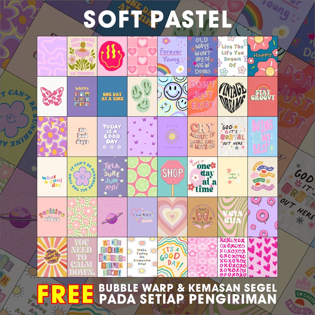 (48 PCS) Poster Dinding Aesthetic Bundle Soft Pastel | Poster Kamar Aesthetic