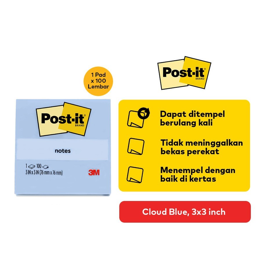 

POST IT 3M 654-1CB Original Cloud Blue 76x76 1 Pad 100 Lembar