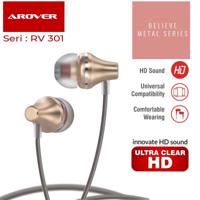 Headset Qualitas Super AAA+《AROVER RV301》Headset Metal Besi In Ear Doble Bass - Garansi