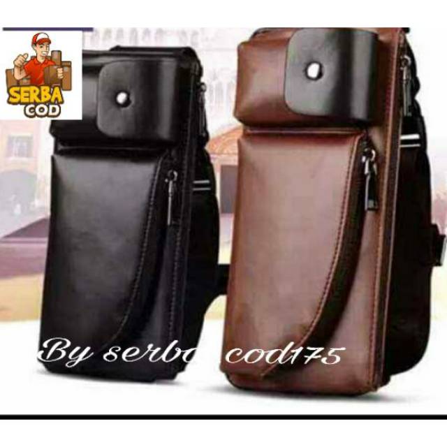 Tas selempang pria waist bag slingbag sling bag kulit sapi asli motif kulit jeruk murah meriah