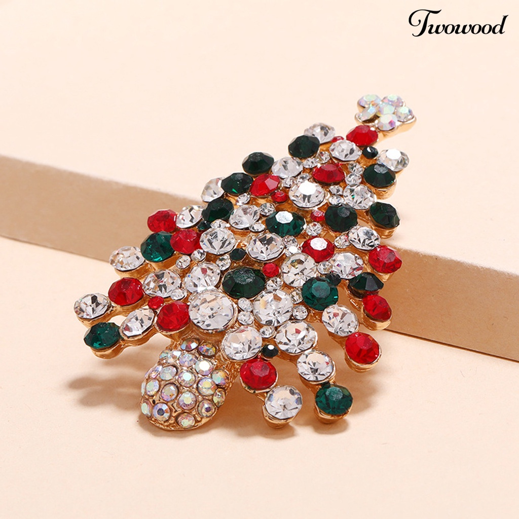 Twowood Women Brooch Pin Christmas Tree Shape Colorful Rhinestone Jewelry Shiny Rhinestone All Match Brooch for Christmas