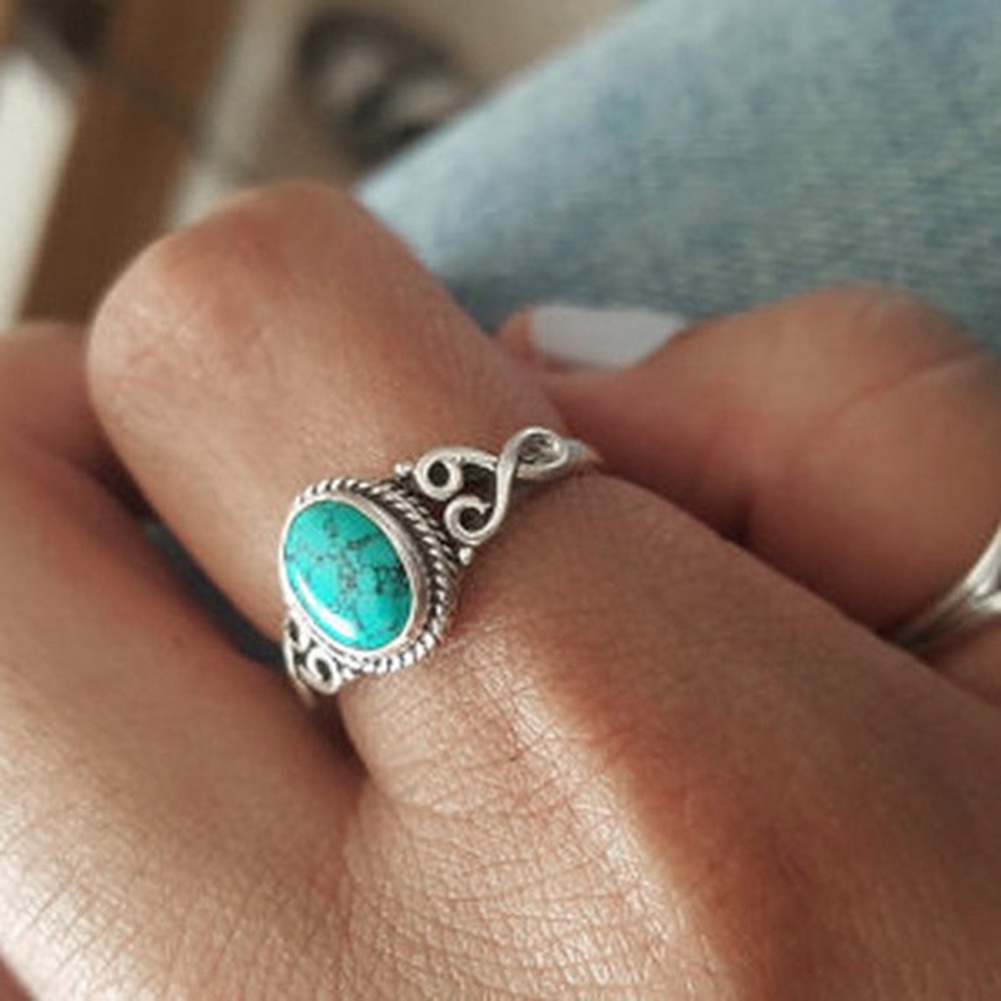 Hu Hu Hu Hu Hu Alat Bantu Pasang Kacamata♡ Cincin Batu Permata Turquoise Alami Antik Vintage Untuk Hadiah Pernikahan