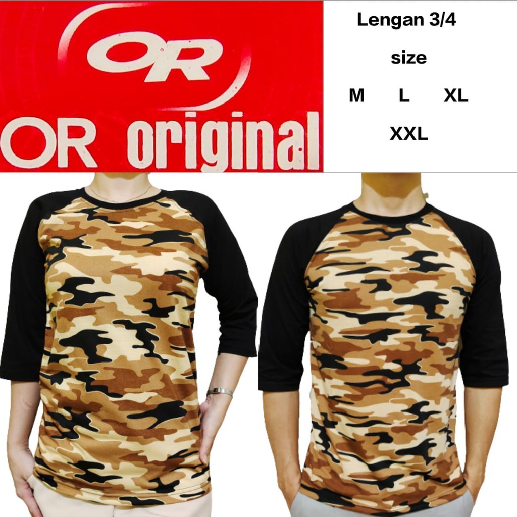 Kaos Reglan Loreng Coklat Lengan Hitam 3/4 S M L XL XXL