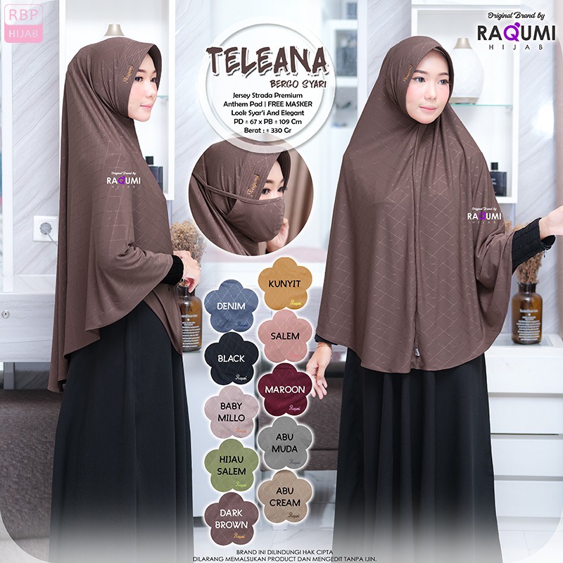 Jilbab Jumbo Instan Teleana Bergo Syar'i Raqumi Hijab