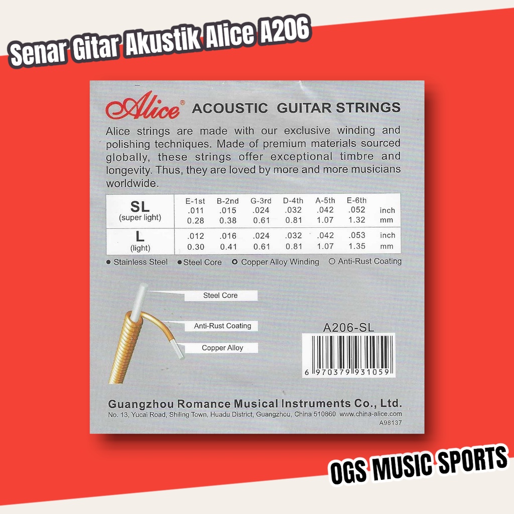 Senar Gitar Akustik Alice A206 ukuran 0.11