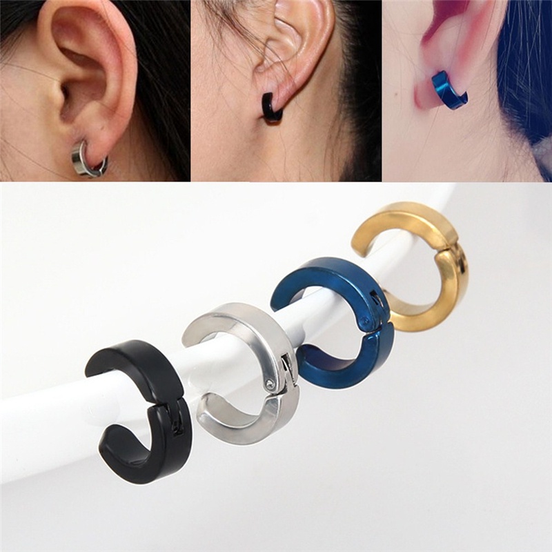 1 Pasang Anting Hoop Bahan Stainless Steel Gaya PUNK Untuk Pria Dan Wanita