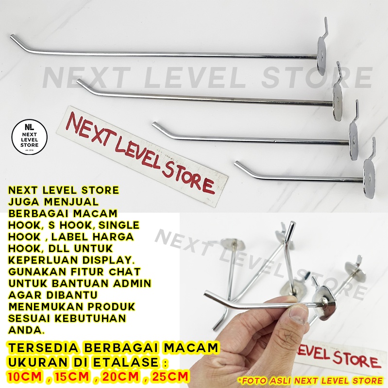 Single Hole Hook 5 10 15 20 25 CM Chrome Stainless Ram Papan Pegboard Lubang Besi Tebal 4mm Cantolan