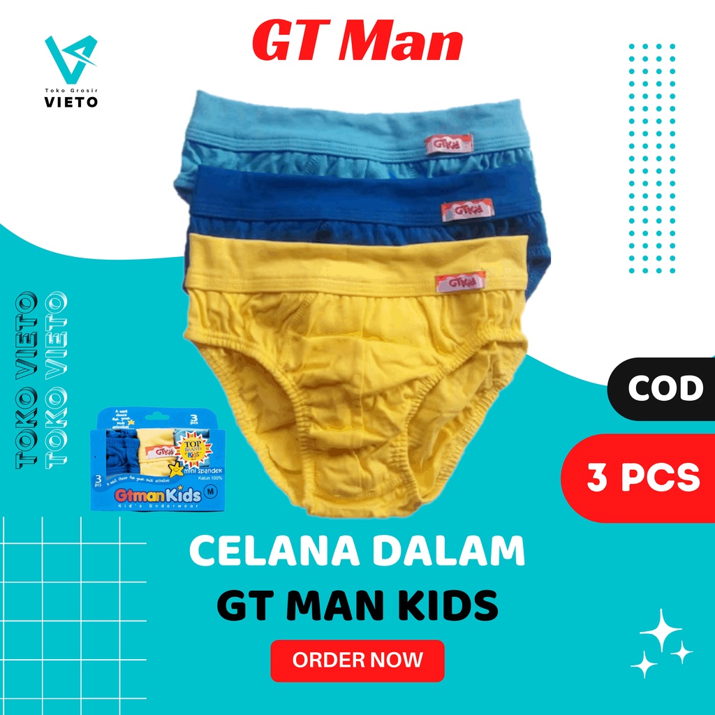 Celana Dalam Anak Laki-Laki GT Man Kids 708 Isi 3 Pcs Mini Spandex Cotton Polos Warna Sempak Anak La