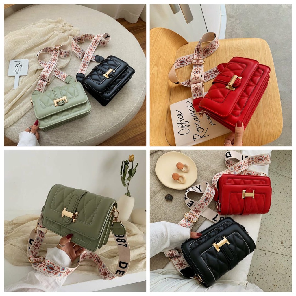 TAS SELEMPANG WANITA KECIL KOREA KULIT LANCE TALI LEBAR SLING BAG MURAH FASHION BATAM PESTA ABG ORI 