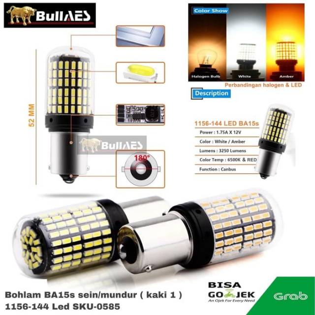 BOHLAM LED SEIN SEN MOBIL SUPER TERANG KAKI PUTAR / BOHLAM SEN 1156 LED AES