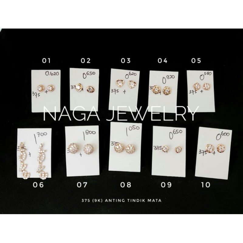 anting tindik dewasa putih mata emas 375