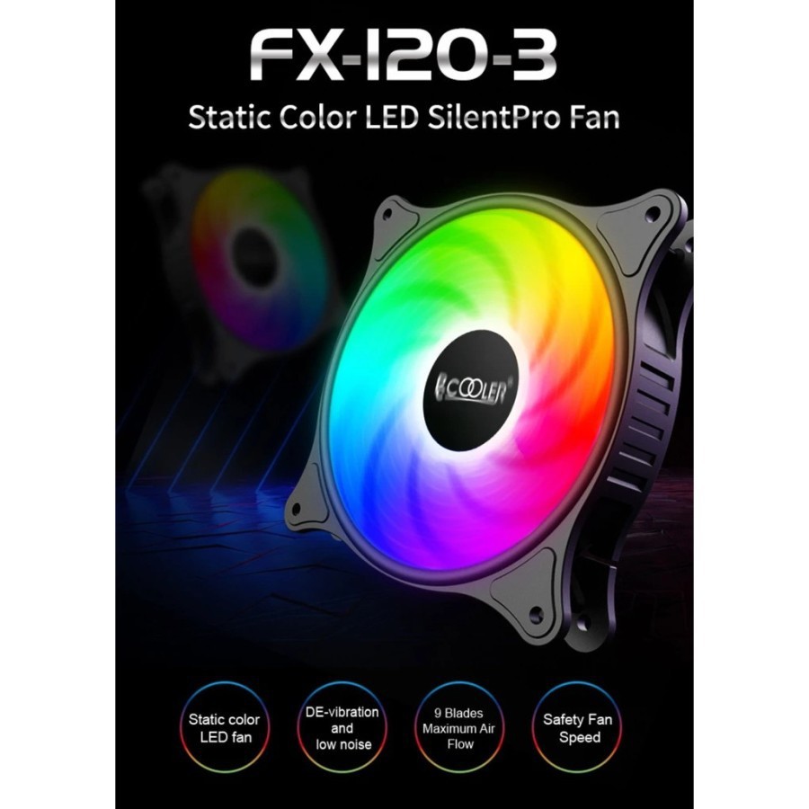 FAN CASE PC COOLER FX-120-3 Static Color LED 120mm Fan Casing RGB 12cm