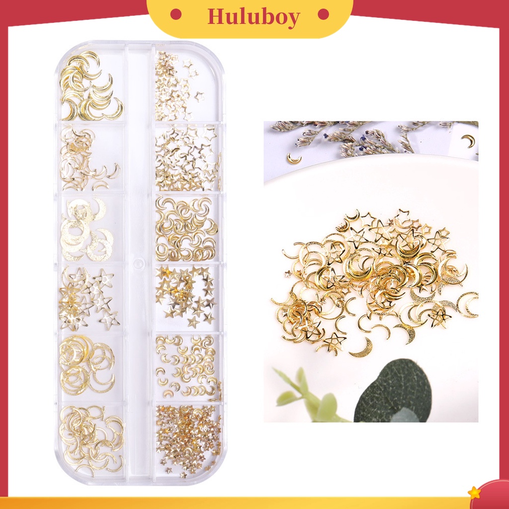 Huluboy Huluboy♡ 1 Kotak 12 Grids Payet 3D Bahan Alloy Untuk Dekorasi Nail Art
