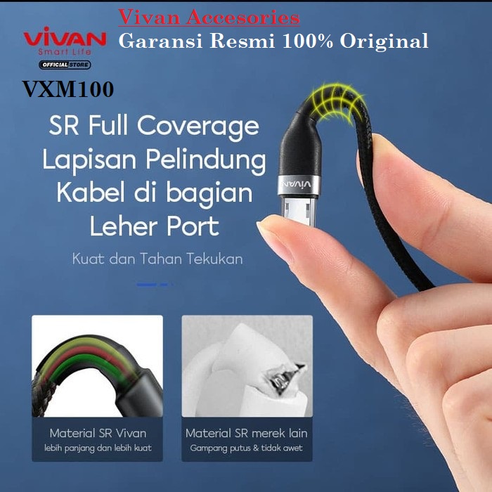 Vivan VXM100 Kabel Data Micro USB Android 1M Quick Charging 2.4A