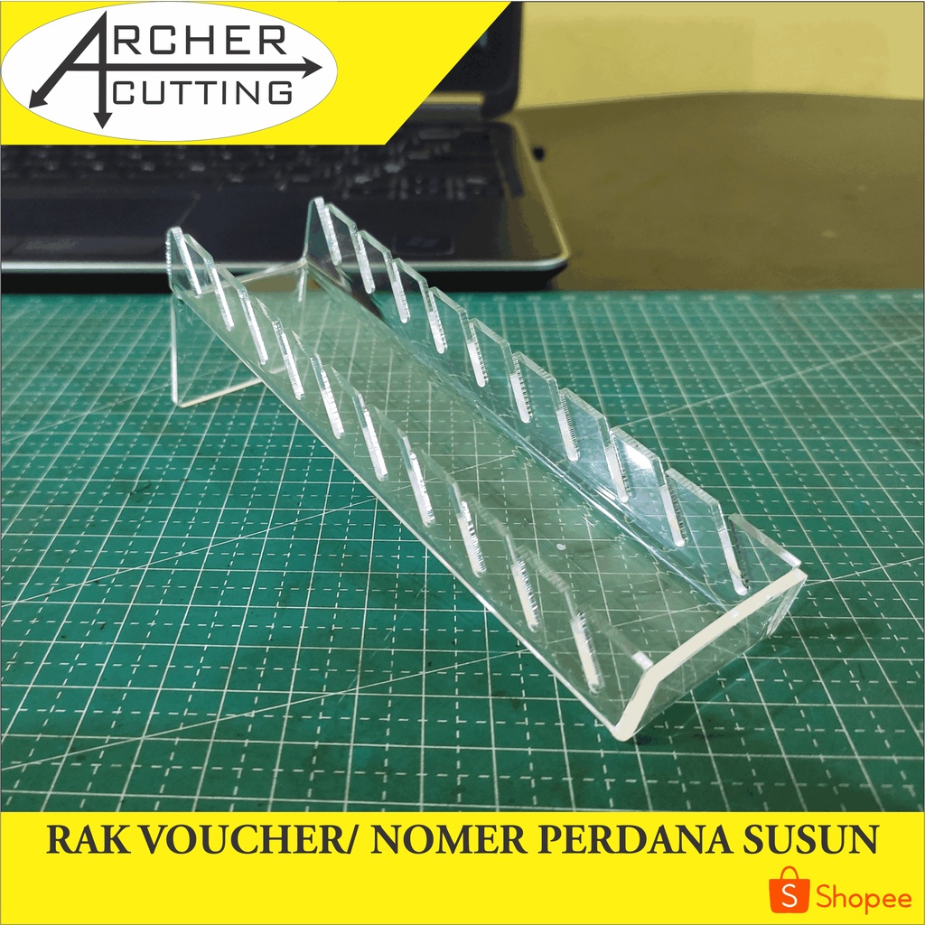 TEMPAT DUDUKAN RAK VOUCHER  KARTU PERDANA AKRILIK LEBAR 3.5CM 10 SLOT