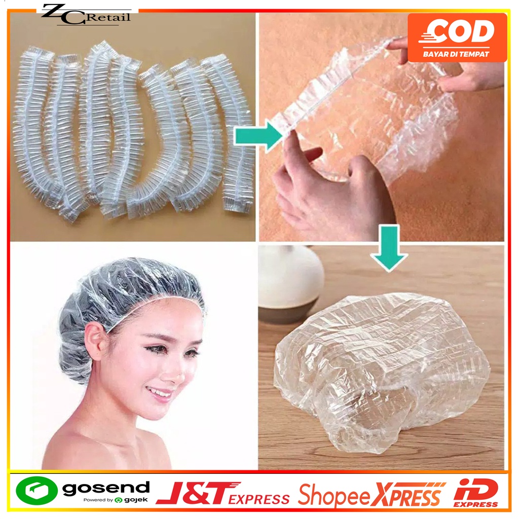 PLASTIK PLASTICK PLASTIC PENUTUP RAMBUT KEPALA MANDI PELINDUNG CAT RAMBUT HAIR CAP SHOWER NURSE CAP TRANSPARAN