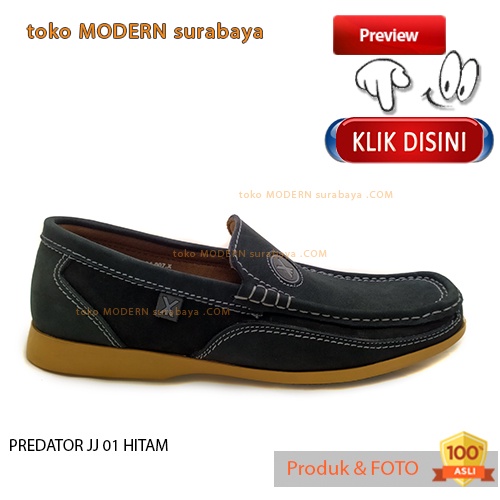 Sepatu pria sekolah casual slip on kulit loafers PREDATOR JJ 01 HITAM