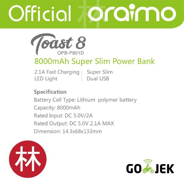 Oraimo Toast 8 OPB-P801D 8000mAh Powerbank