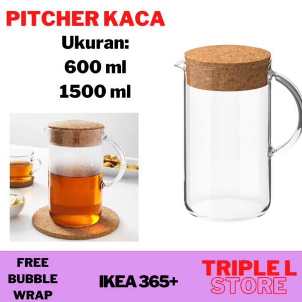 

Dijual Pitcher Minuman Water Jug Kaca Panas Dingin Dengan penutup Gabus - 600 ml Diskon