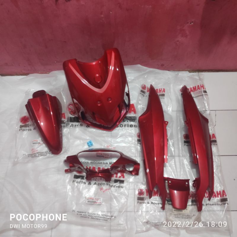 FULLSET COVER BODY ALUS MIO SMILE MERAH MARUN ORIGINAL ORI YAMAHA SPAKBOR TAMENG BATOK