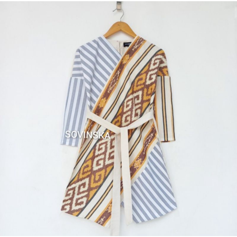 Dress/Tunik WTP 6 cream Atasan Wanita Batik Kombinasi Baju Kerja Wanita Lengan Panjang by Sovinska