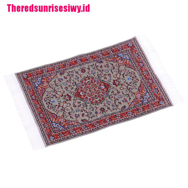 【Theredsunrisesiwy.id】1:12 Dollhouse miniature embroidered carpet woven floral rug floor coverings