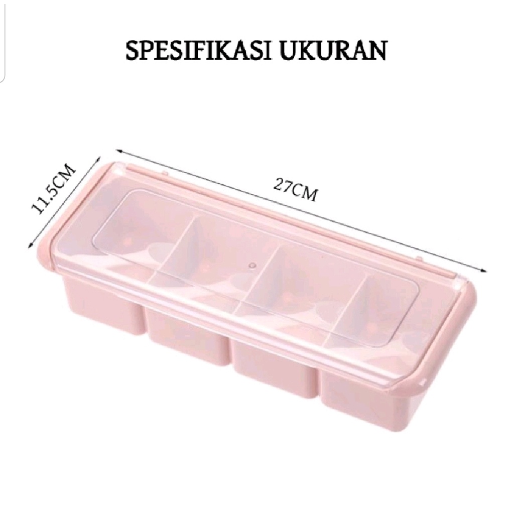 KOTAK BUMBU 4 IN 1 // TEMPAT BUMBU DAPUR 4 SEKAT FREE SENDOK MODEL PERSEGI TOSCA - BD