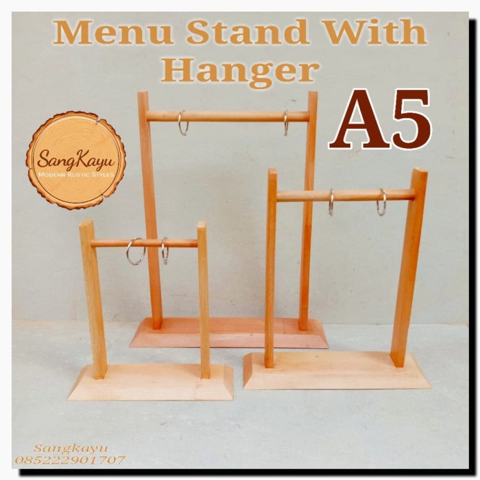 

READY Menu Stand With Hanger A5 gantungan menu wood stand display menu TERMURAH