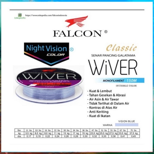 SENAR / LINE MONO FALCON CLASSIC WIVER (Color VISION BLUE) 150m