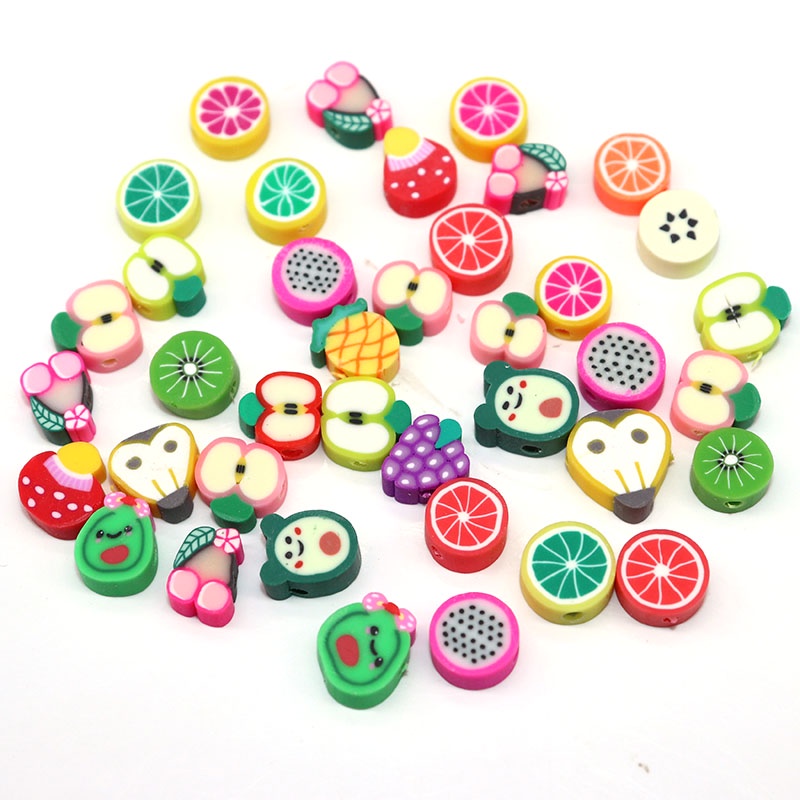 20pcs Manik-Manik Spacer Polymer Clay Bentuk Buah Warna Campur Ukuran 10mm