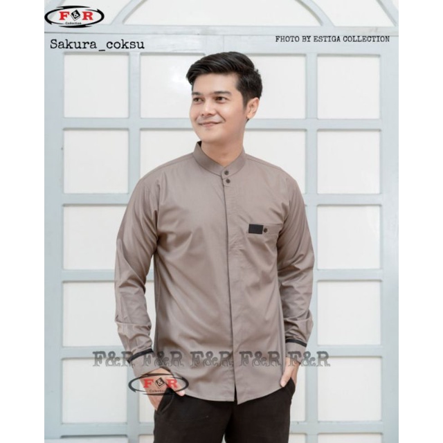 Baju Koko  Pria Lengan Panjang Motif Sakura