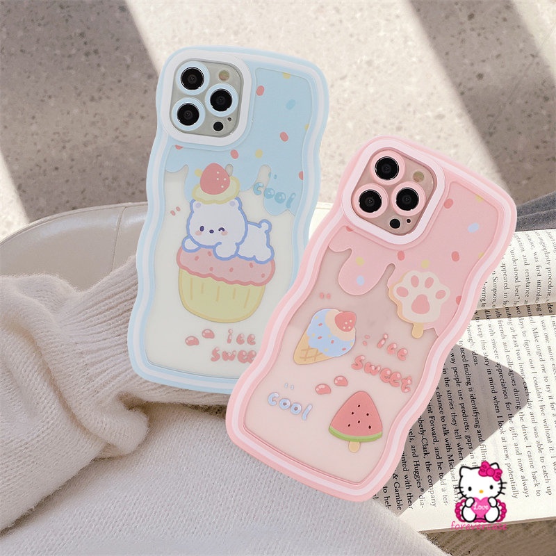 Case Realme C53 C35 C11 2020 C25s C25 C12 C21Y C15 C25Y Realme C11 2021 C3 C20 6i 5i C20A 5 5s C1 Kartun Ice Cream Strawberry Beruang Shockproof Wavy Edge Soft TPU Back Case Cover