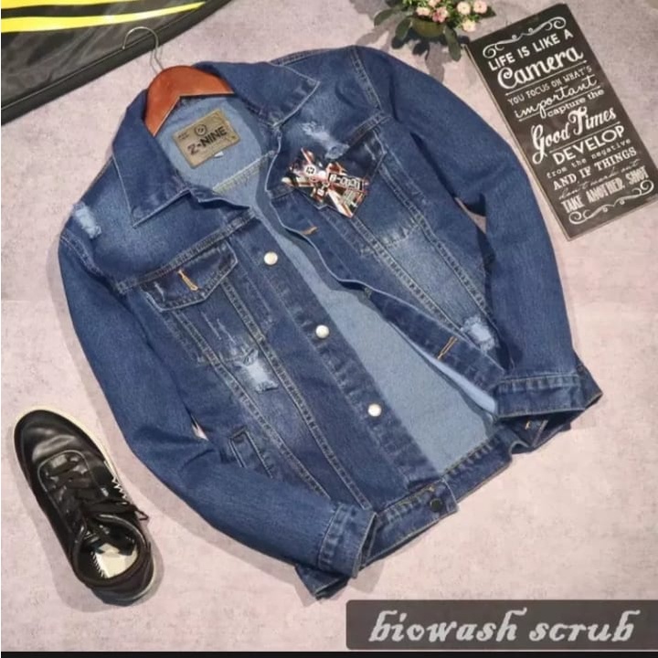 Dfour Jaket Jeans Pria Sobek Size M L XL Jaket Jeans Ripped Pria