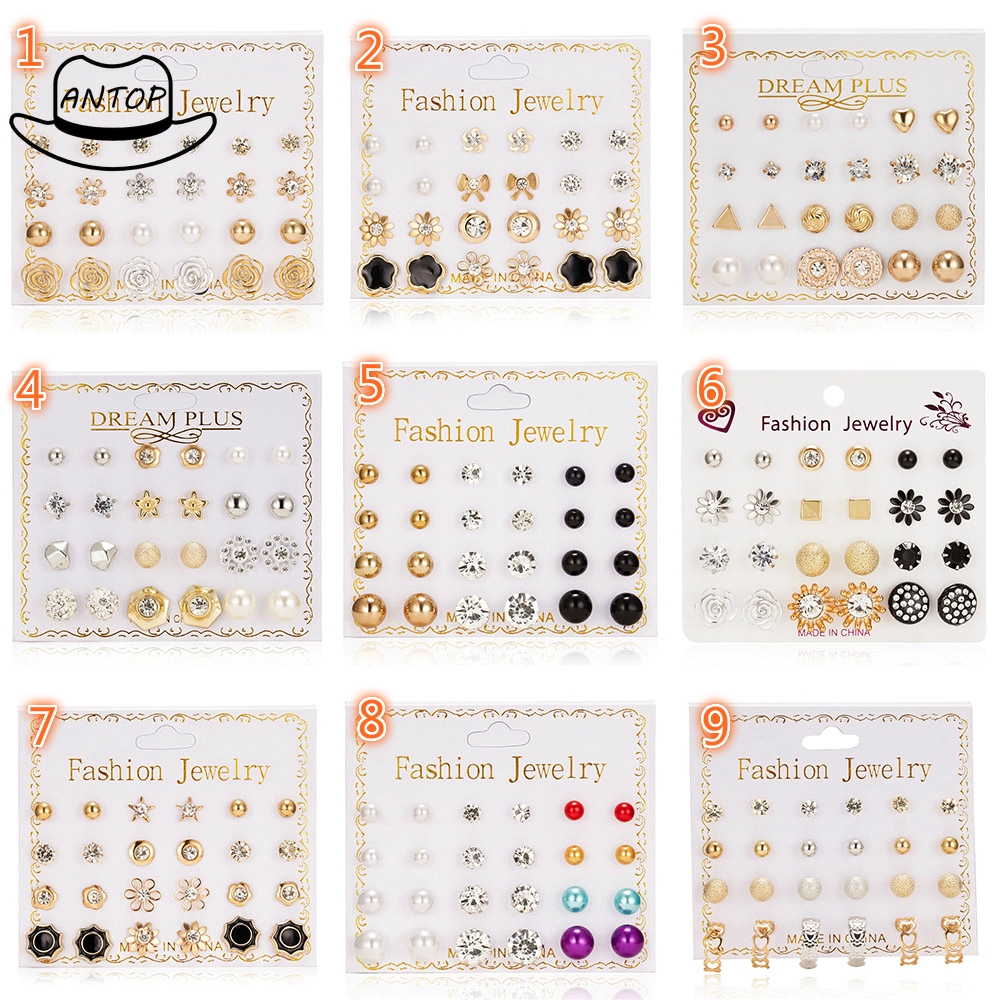 Antop!12pair / Set Anting Berlian Bulat Gaya Korea Dial Untuk Wanita