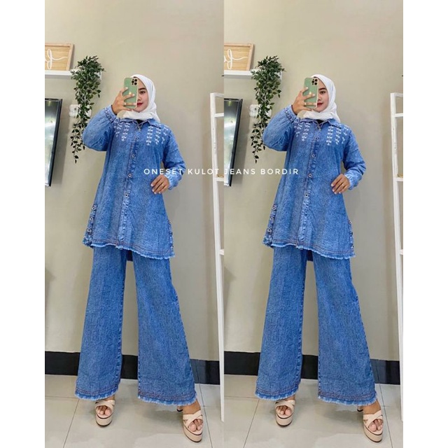 One set Kulot Jeans Bordir