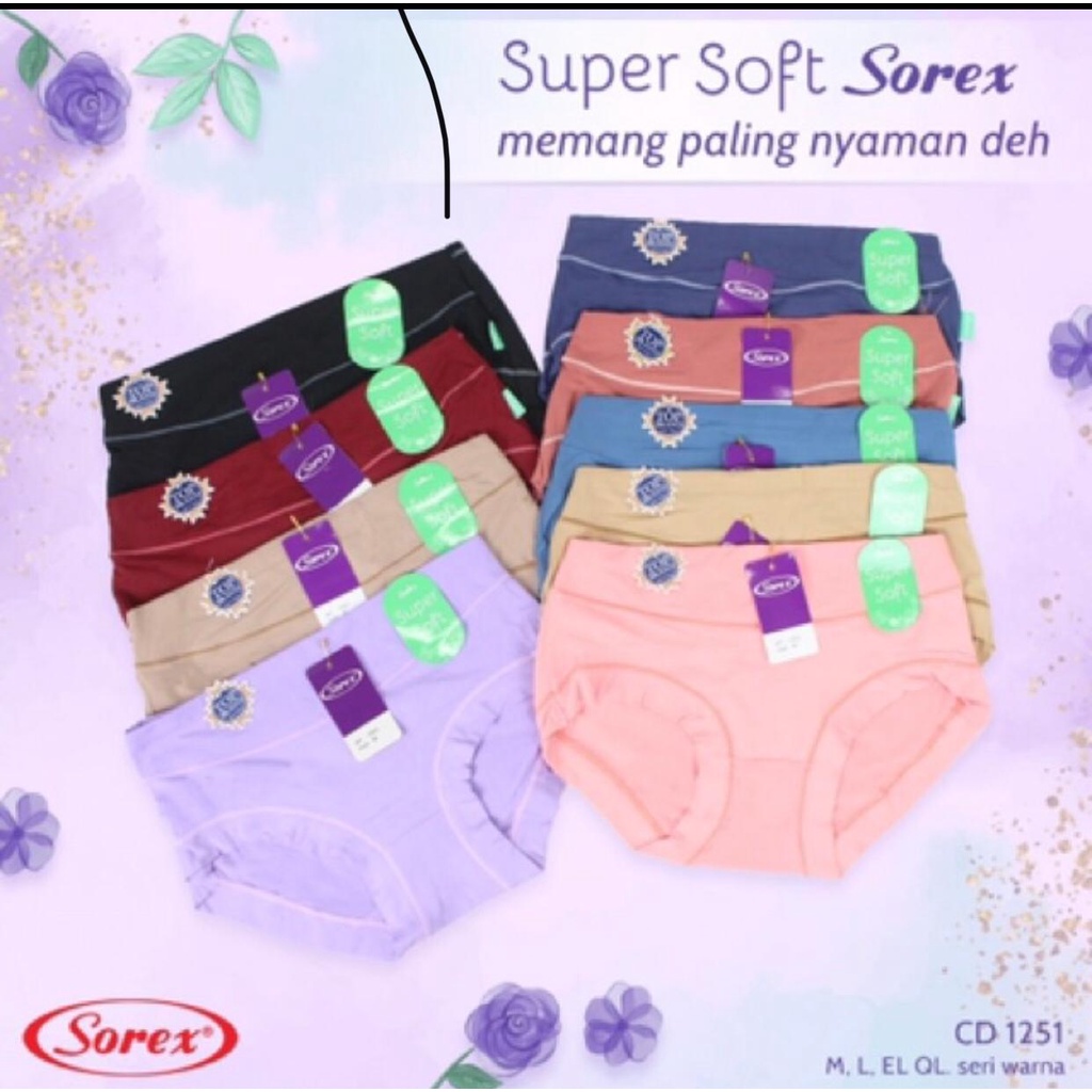 Celana Dalam Wanita 1251 SOREX - CD SOREX 1251 - Super soft KARET LEBAR - CD BASIC 1251 SOREX DENGAN UKURAN MIDI DAN BERBAHAN PREMIUM  SUPER LEMBUT - CD WANITA STRECH - BAHAN SUPER BAGUS DAN LEMBUT - SIZE M L XL XXL - ASLI SOREX - ARA98STORE