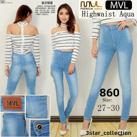 Celana Jeans Wanita High Waist Polos Stretch MVL-860